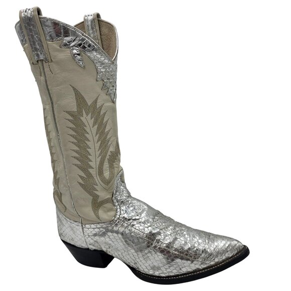 Larry Mahan Other - Vintage 1970s Mens 11D Larry Mahan Silver Metallic Snakeskin Cowboy Boots Rare